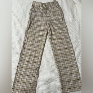 Full Tilt Checkered Plaid Beige and Brown straight leg pants